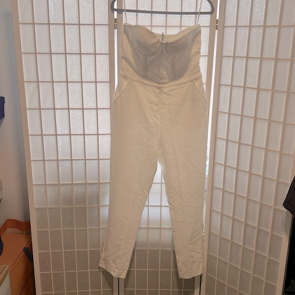 Bebe Strapless White Jumpsuit Size 10 NWT